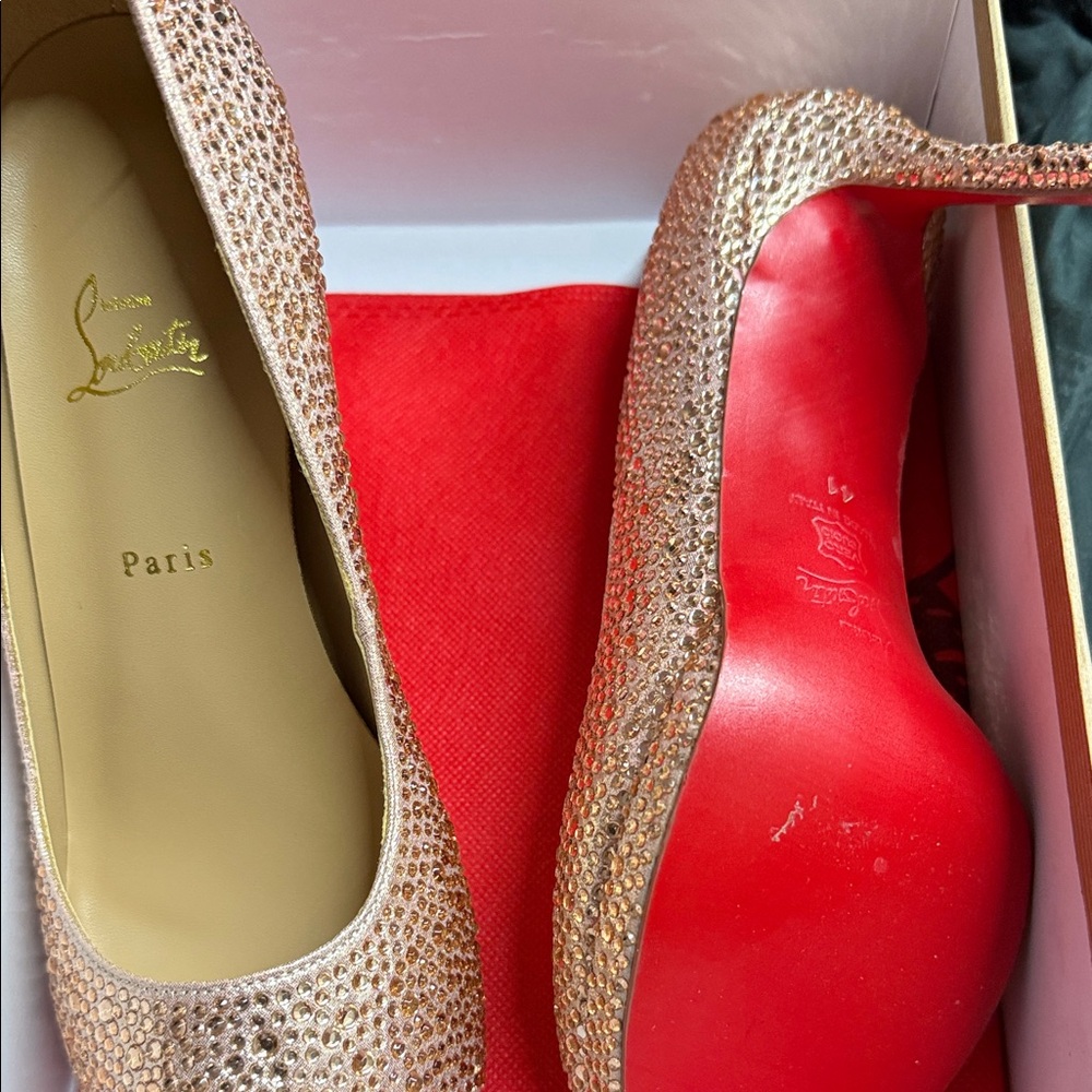 Christian Louboutin Sparkling Beige Heels with Iconic Red Soles